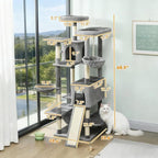 Premium Cat Tree Tower with Scratching Posts, Cozy Condos, and Hammock for Indoor Cats – Stylish Vertical Play Center (Dark Gray + Cotton + Particle Board)