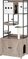 HOOBRO Cat Tree with Litter Box Enclosure, 58.7" H Cat Tower with Hidden Litter Box Furniture, with Scratching Post, Step, Hammock, Multifunctional Pet Furniture with Food Bowls, Greige BG30MZ03G1