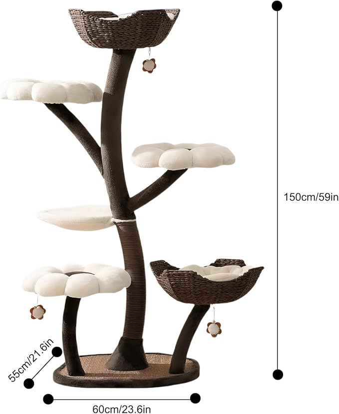 Generic 59In Indoor Cats Tree Cat Climbing Nests with Scratching Posts Flower Shaped Cat Special Shelf Dtachable Multi Level Pets Furniture for Large & Multi-Cats Homes