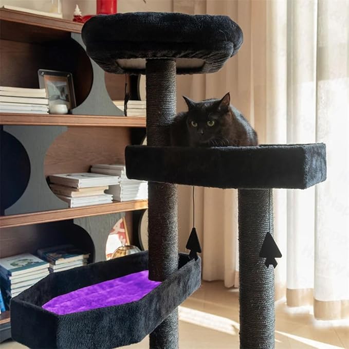 Happy & Polly Gothic Cat Tree with Coffin Bed - 40.9" Black Cat Tower with Soft Mats (Purple)