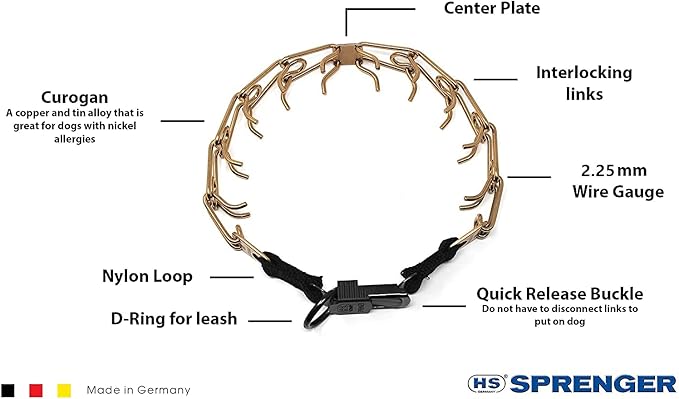 Herm Sprenger Curogan Dog Training Collar with Quick Release Buckle Ultra-Plus Pet Rounded Hypoallergenic Nickel Free No-Pull Collar for Dogs Made in Germany 2.25mm x 16in Small