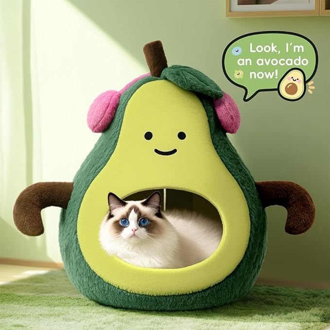 Cute Cat Beds for Indoor Cats, Small Dog Beds, Soft Washable Pet Beds for Kitten and Puppy, Funny Avocado Cat Cave Cat Toys, 19 Inches