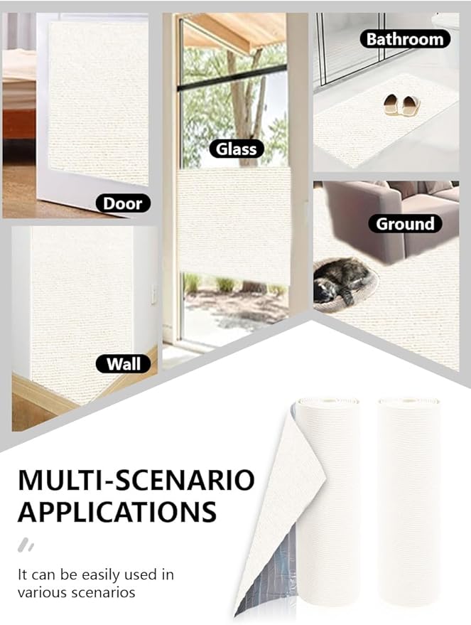 Cat Scratch Couch Furniture Protector, Adhesive Cat Scratch Pad Deterrent for Furniture, Cat Wall Climbing Carpet Scratcher Couch Protector from Cats Claws Scratching Indoor (OffWhite,39.3x15.8In)
