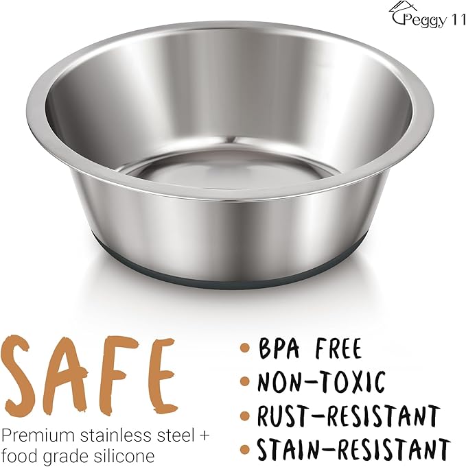 PEGGY11 Deep Stainless Steel Anti-Slip Dog Bowls - 2-Pack, 3 Cups