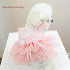 ANIAC Butterfly Dog Dress with Pink Tutu Funny Dog Clothes with Wing Girl Puppy Dress for Small Dogs Pet Butterfly Costume Holiday Cat Outfit for Halloween Birthday Wedding (Pink, X-Large)