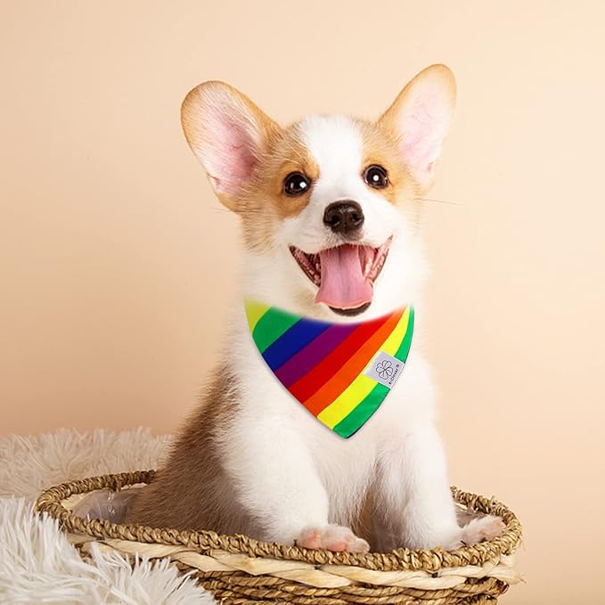 E-Clover Pride Dog Bandanas & Matching Scrunchie Set Rainbow Dog Bandana Scarf with Hair Tie for Medium Large Dogs Pet Owner Mom Gifts