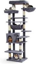Cat Tree for Large Cats 67 Inches,Multi-Level Cat Tower with Scratching Posts, Condo, Perches, Hammock, Tunnel & Feeding Station,Dark Gray