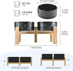 SPUNKYJUNKY Elevated Dog Bowls Ceramic, 6.1'' Dogs and Cat Food Water Bowls Raised with Non-Slip Bamboo Stand for Medium Sized Breed Microwave Dishwasher Safe - 28.7 OZ,Paw Black