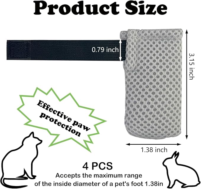 4 PCS Cat Mittens to Prevent Scratching,Mesh Breathable Cat Shoes,Adjustable Cats Anti Scratch Gloves,Suitable for Cats When Bathing and Nail Trimming(S,Grey)