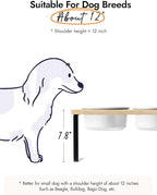 Elevated Dog Bowls, Raised Dog Bowl Stand with Two 6.5 inch Ceramic Bowl, Non-Slip Puppy Food and Water Bowls, Dogs Feeder for Small and Medium Breed, White