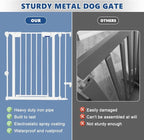 Freestanding Dog Gates with Door Walk Through, Extra Wide Doggy Door 100" W x 29" H Pet Gate Safty 4 Panels Dog Fence for Stairs, Doorways, White
