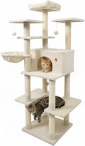 Tangkula Tall Cat Tree, 63 Inch Large Cat Tower with Sisal Scratching Posts, Plush Top Perch, Condo, Hammock, Basket Bed, Dangling Balls & Jumping Platforms for Indoor Cats Large Adult (Beige)