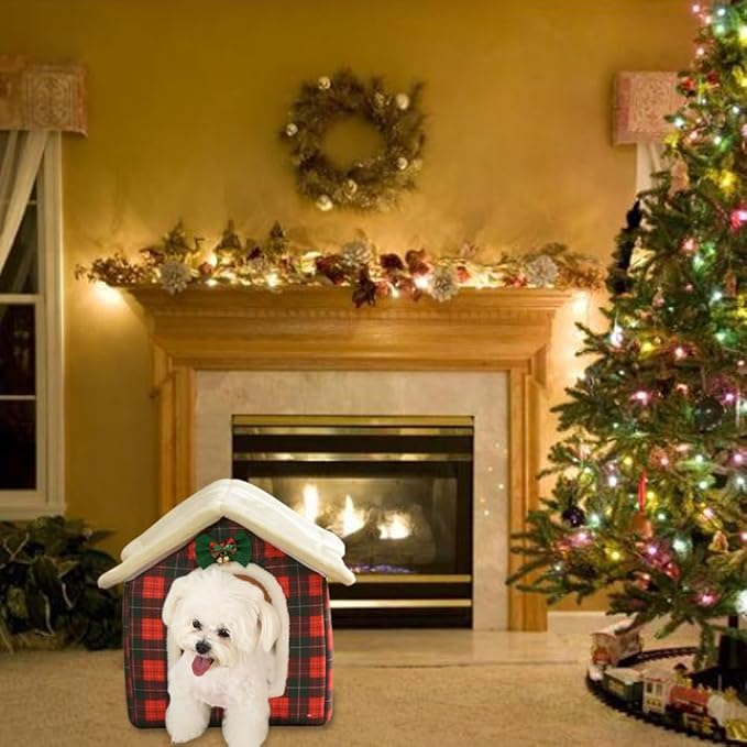 Christmas Cat Bed for Indoor Cats Plaid Xmas Cat Tent Cats Bed Cave for Pets Kittens and Dogs (Christmas Plaid, S(15.7 X 12.6 X 13.8 Inch))