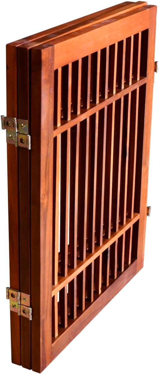 Urnporium Pet Dog Gate Freestanding, Strong Durable Folding Wooden Fence, Portable Acacia Hardwood Safety Barrier for Indoor & Outdoor Use (Brown Pet Gate, 3 Panel 24" Tall)