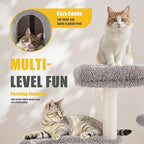 33-Inch Small Cat Tree Tower with Curved Bed, Plush Perch & Scratching Post, Cactus Style Cat Climbing Tree with Hanging Toys, Compact Cat Tree for Indoor Cats, Grey