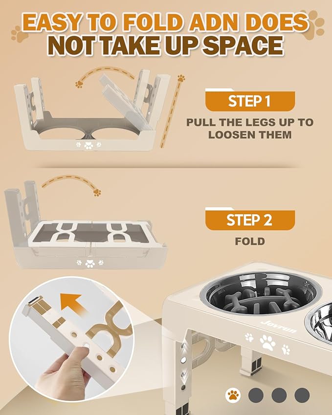 Elevated Dog Bowls for Medium Size Dogs, Non-Slip Dog Feeder with 1*Stainless Steel Dishes & 1*Slow Feeder Bowl, 5 Heights Adjustable Raised Bowls to 3.15″-8.66″-9.84″-11.02″-12.2″