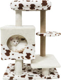 PETSITE 30-inch Small Cat Tree, Unique Cow Print Modern Cat Tree with Jute Scratching Posts, Comfy 2-Door Condo, Soft Upholstered Top Perch, Multiple Jumping Platforms, Ideal for Indoor Cats