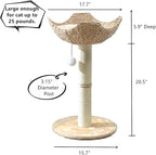 SHENGOCASE Small Cat Tree Tower with Large 17.7" Rattan Wicker Basket, Handwoven Nest Basket Bed, Window Perch for Large Cats up to 25LBS