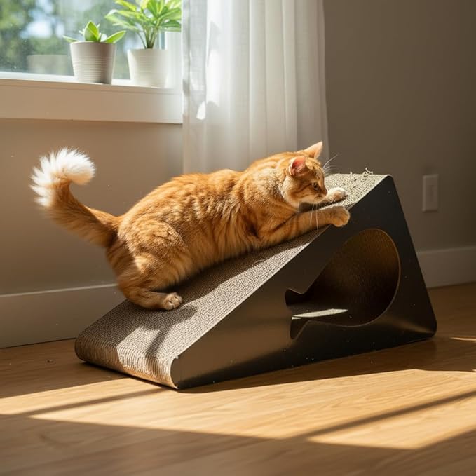 2-in-1 Set: 9.45" 6-Sided Cat Scratcher Post for Indoor Cats, Reversible Triangle Cardboard Scratching Pad with Bonus Small Scratch Pad, Durable Furniture Protector for Kittens & Senior Cats