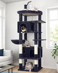 Globlazer Cat Tree for Indoor Cats Large Adult, 74in Tall Cat Tower with Scratching Post, Heavy Duty Cat Tree Tower with 2 Spacious Caves, Oversized Top Perch, Big Hanging Basket, F74B, Dark Grey