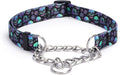Martingale Dog Collar with Steel Chain, Adjustable Nylon for Training, Walking - Medium, Large, XL Dogs (S, Skull)