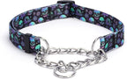 Martingale Dog Collar with Steel Chain, Adjustable Nylon for Training, Walking - Medium, Large, XL Dogs (S, Skull)