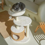 Happy & Polly 33.1" Cat Tree Tower - Condo with Scratching Posts Luxury Cozy House Indoor for Cats, Multi-Level Play Activities Platform Soft Perch