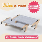 Zakkart 2PC Easy Seat Cat Perch for Window Sill - Hammock Design w/Pine Wood & Robust Metal Frame - Cat Window Seat for Large Cats and Kittens (Natural Color Wood w/Gray Bed, Medium (23''W x 14''D))