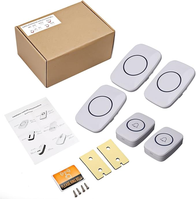 Wireless Doorbells, 1PlusOne White Waterproof Door Chime Kits Includes Push Button, Plug-in Receiver, Operating Over 1000 Feets Range, CD Quality Sound and LED Flash (2 Transmitter + 3 Receiver)