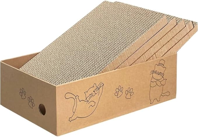 Cat Scratcher, 5 Packs in 1 Cardboard Box Cat Scratching Pad for Indoor Cats and Kitten, Cat Scratch Pad to Protect Furniture, Large Size