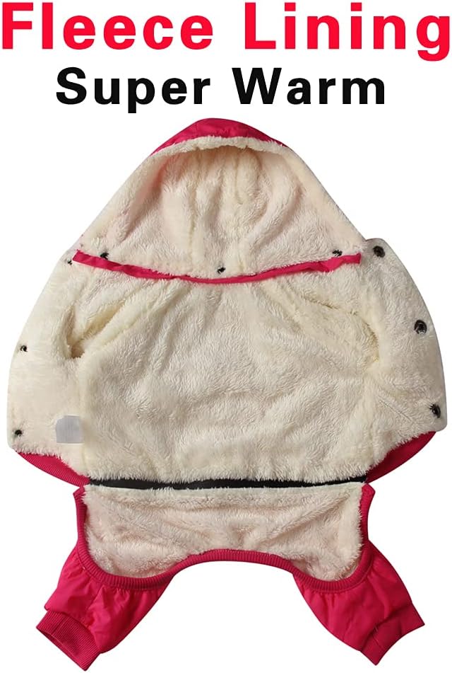 Fleece Lined Dog Coat with Detachable Hood and Detachable Hind Legs,Warm Puppy Jacket in Winter(Pink S)