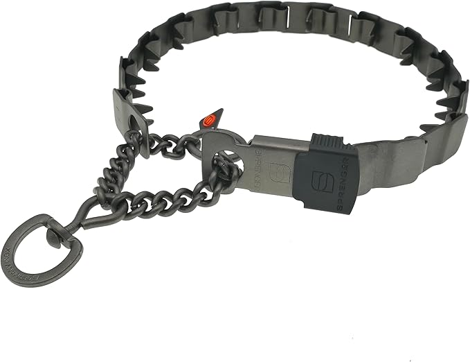 Herm Sprenger NeckTech Sport Dog Training Prong Collar with ClicLock Buckle on The Side No-Pull Collar with Swivel D-Ring Made in Germany (Black Stainless Steel, 23in (Neck Size up to 20in))