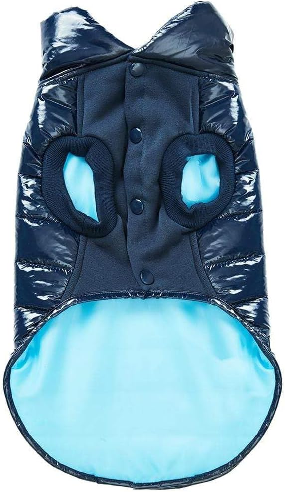 Blueberry Pet Cozy & Comfy Windproof Lightweight Quilted Fall Winter Glossy Dog Puffer Jacket in Navy Blue, Back Length 12.5", Size 10, Warm Coat for Small Dogs