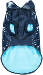 Blueberry Pet Cozy & Comfy Windproof Lightweight Quilted Fall Winter Glossy Dog Puffer Jacket in Navy Blue, Back Length 12.5", Size 10, Warm Coat for Small Dogs
