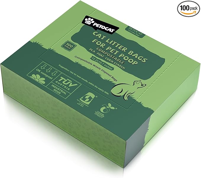 Cat Litter Bags for Poop Biodegradable Cat Waste Disposal Bag Leakproof Durable and Unscented Large to Fit Any Scoop Strengthen Dog Poop Bag- 100 Count