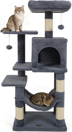 DORTALA Cat Tree for Indoor Cats, 44" Modern Cat Tower with Top Perch, Condo, Hammock, Sisal Scratching Posts, Dangling Balls, Platforms, Multi-Level Pet Climbing Furniture Playground (Grey)