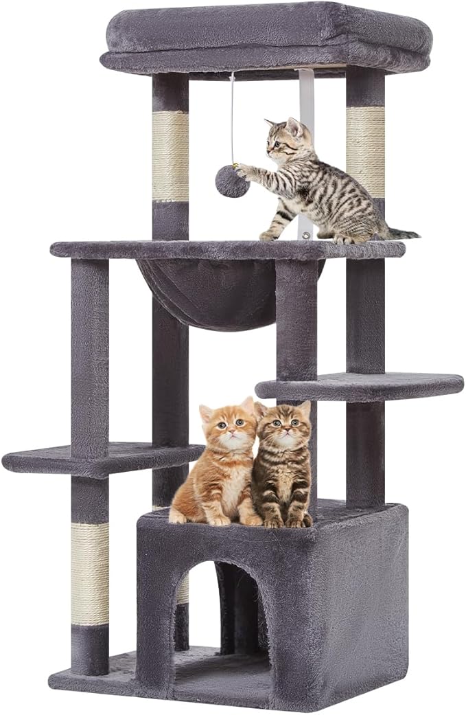 Taoqimiao Cat Tree,39.4-Inch Cat Tower for Indoor Cats,Suitable for Kittens with Luxurious cat condo with Soft Hammock and Luxurious Perch MS027G Smoky Gray