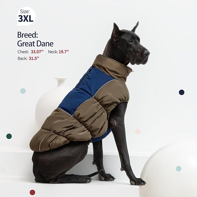 IECOii Windproof Waterproof Dog Coat - Thick Fleece Vest With Zipper, Snow Jacket For Large Dogs