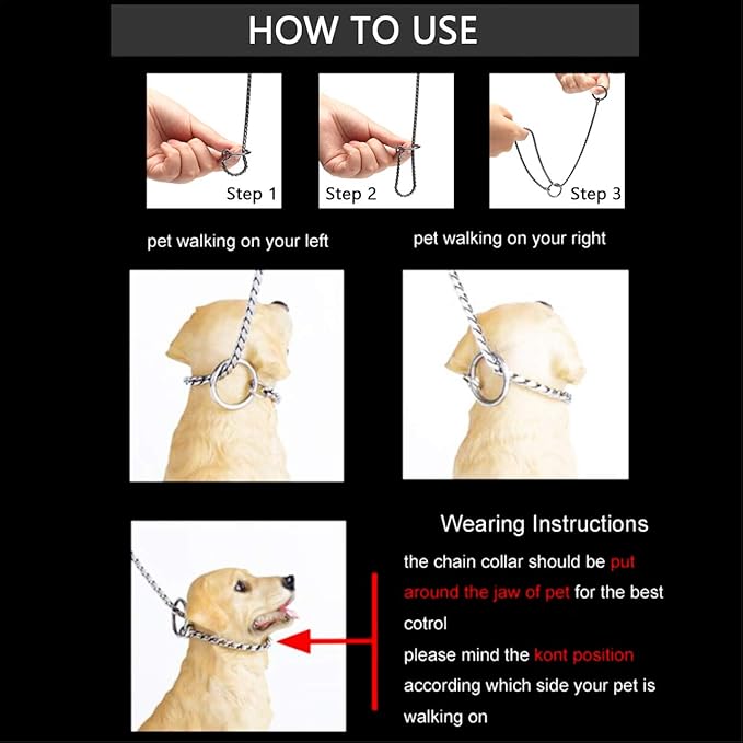 Mogoko Stainless Steel Dog Choke Chain Collar, Puppy Metal Snake Chain Pet Show Slip Collar Choker for Training Walking (Black;20.0"*4.0mm)