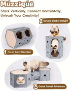 Large Cat Tunnel House Bed for Indoor Cats, w/Hair Brush, DIY Expandable Modular Felt Pet Castle, Clawsable Multi Layer Kitten Scratcher Nest, Peekaboo Small Dogs Puppy Cave, 3 Perch Kitty Furniture