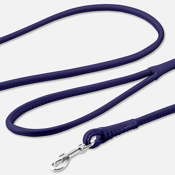 CollarDirect Rolled Leather Dog Leash 6ft, Soft Training Leather Dog Leash for Puppy and Grown Dog Small Medium Large Black Blue Red Orange Green Pink White (Purple, Size M 6ft)