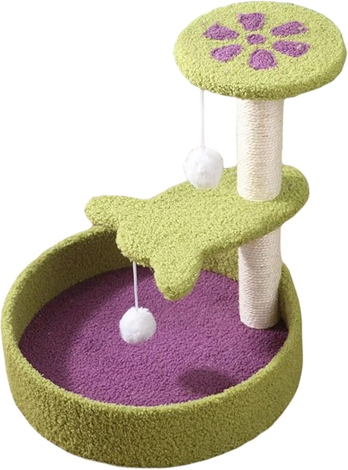 Cat Tree Cat Tower Two-color three-layer cat climbing frame avocado green light blue petals cat litter cat jumping platform cat claw double ball toy Cat Tree Condo Cat Tree Indoor Climbing ( Color : B