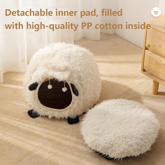 Lamb Shape Cat House Sheep Shape Cat Cave Bed Semi-Enclosed Cave-Style Warm Cat House Pet Nest for Cats Small Dogs