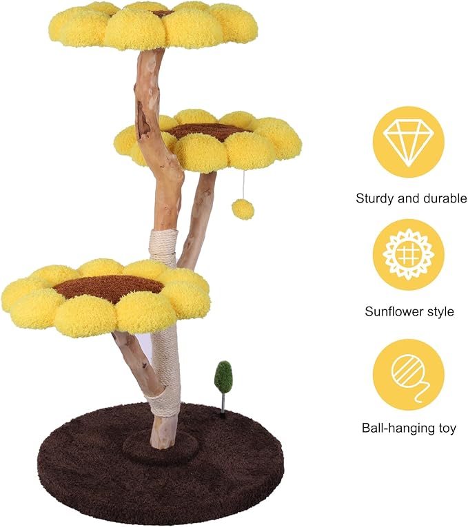 Generic Cat Tower Climbing Frame with Scratching Post Anti-Slip Sunflower Cat Tree Pet Bed Tower Cute Sunflower Pet Bed for Pets Playground Small Nest