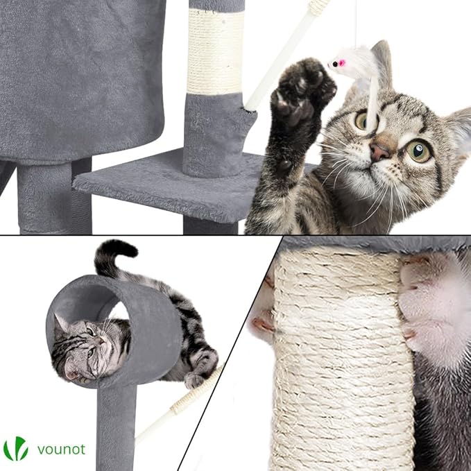 VOUNOT Cat Tree Tower, Multi-Level Cat Climbing Frame, Cat Condo with Sisal Scratching Post, Grey XXL