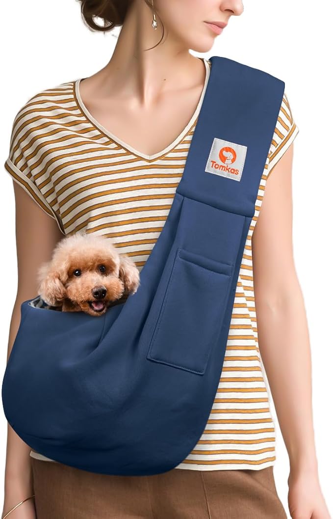 Tomkas Small Dog Sling Carrier - Cat Sling Carrier - Classic Pocket & Classic Strap - for 3-10 lbs Pets(Darkblue)