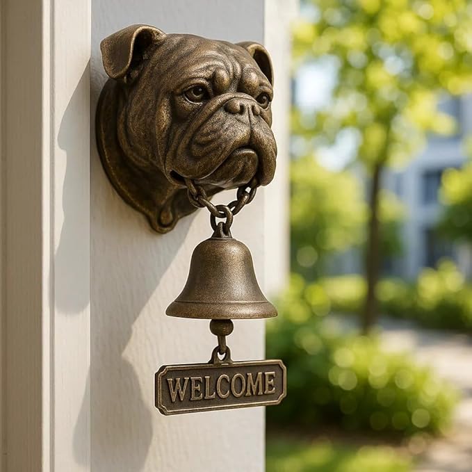 Christmas German Shepherd Welcome Bell – Retro Dog & Witch-Themed Doorbell – Decorative Cast Iron Hanging Bell with Brass Chime – Rustic Farmhouse Wall Décor (Witch)