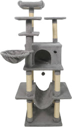 Tangkula Tall Cat Tree, 63 Inch Large Cat Tower with Sisal Scratching Posts, Plush Top Perch, Condo, Hammock, Basket Bed, Dangling Balls & Jumping Platforms for Indoor Cats Large Adult (Light Grey)