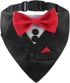 Tuxedo Dog Collar for Wedding Engagement and Birthday,Adjustable Formal Dog Bandanas Collar with Bow Outfit,Suitable for Small Medium Large Dog