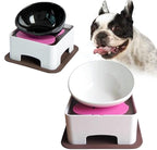 Bulldog Bowl Anti-Slip Dog Cat Dish Detachable Dog Bowls Pet Sterile Tilted Pet Feeder Slope Base (White,Ceramic-1.5 Cup